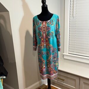 Tiara Vibrant Teal Paisley Long Sleeve Dress